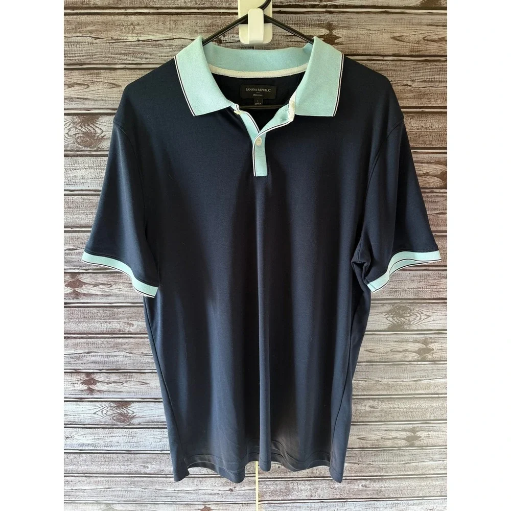 Banana Republic Men's Short-Sleeved Dress Polo Shirt Size L Navy Blue